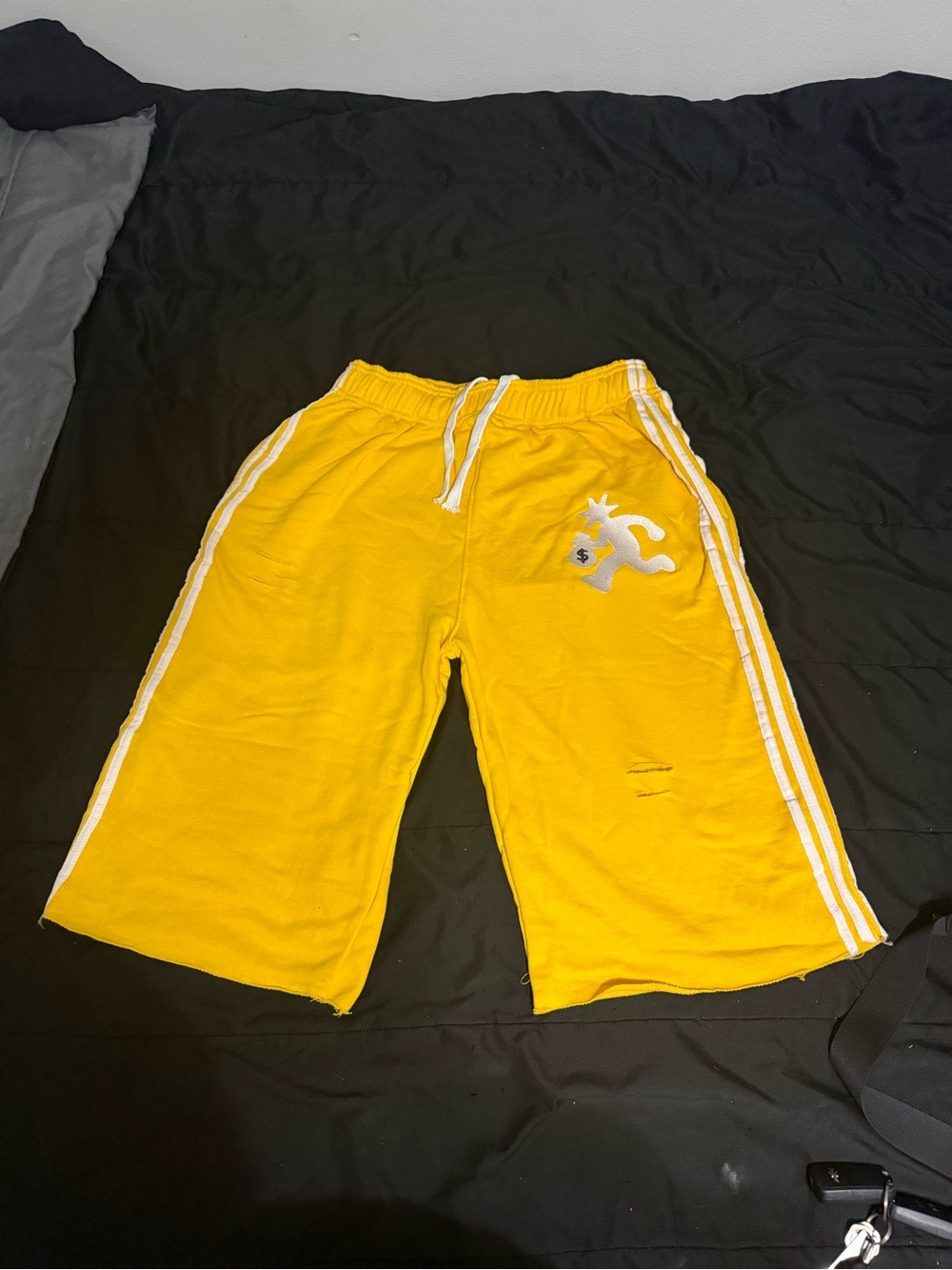 Men’s Yellow Athletic Drawstring Shorts with Side Stripes